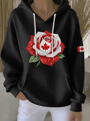 Women's Canadian Rose Print Casual Hoodie