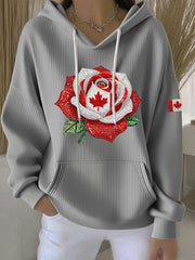 Women's Canadian Rose Print Casual Hoodie
