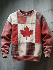 Men's Canadian Flag Inspired Patchwork Washed Sweatshirt