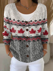 Women's Canadian Maple Leaf Print Casual Cardigan
