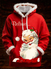 Men's Santa Claus Print Hoodie With Fur Collar
