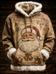 Men's Retro Christmas Santa Claus Printed Hoodie