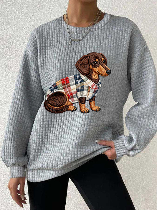 Women's Dog Art Print Checkered Hoodie
