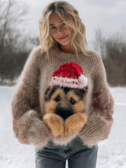 Women's Christmas Dog Print Tops