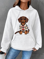 Women's Dog Art Print Checkered Hoodie
