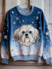 Women's Dog Art Print Vintage Casual Sweatshirt