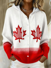 Women's Maple Leaf Knit Hooded Cardigan