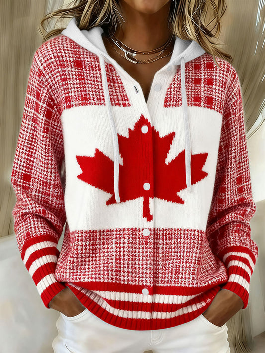 Women's Maple Leaf Knit Hooded Cardigan