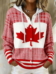 Women's Maple Leaf Knit Hooded Cardigan