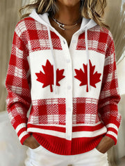 Women's Maple Leaf Knit Hooded Cardigan