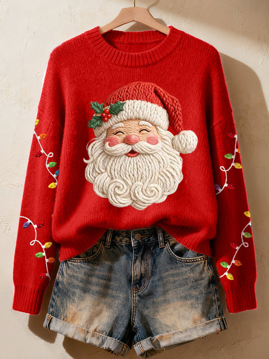 Women's Faux Yarn Santa Pattern Cozy Knit Sweater