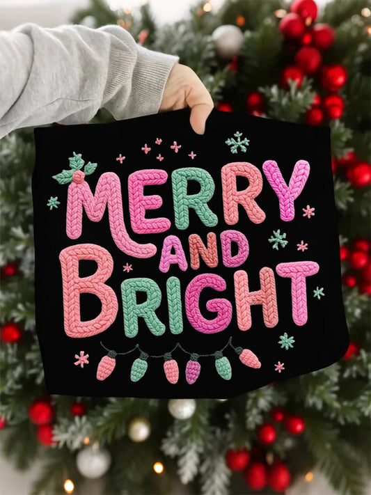 Women's Faux Yarn Merry And Bright Christmas Print Casual Sweatshirt