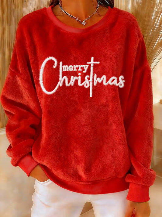 Women's Merry Christmas Christmas Cross Flannel Hoodie