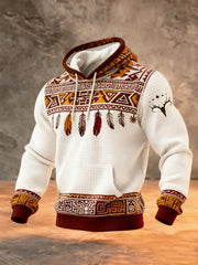 Men's Vintage Western Printed Checkered Cotton Hoodie