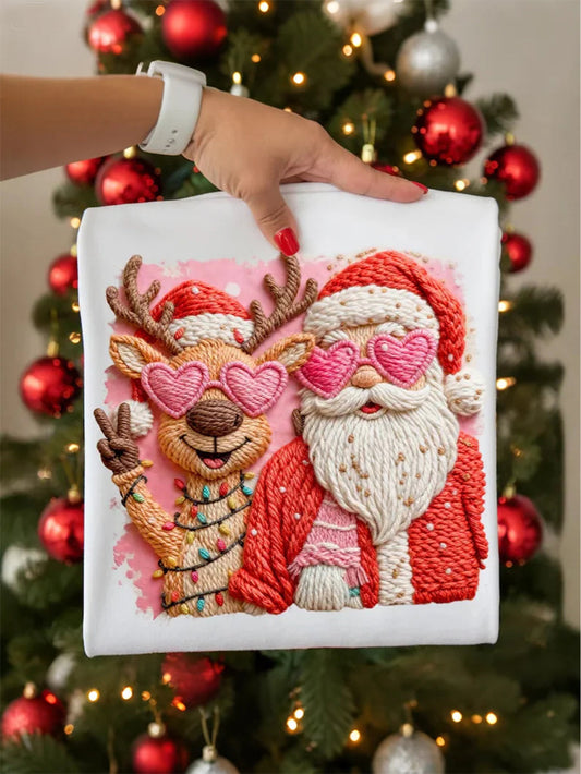 Women's Faux Yarn Merry Christmas Santa Claus Print Casual Sweatshirt