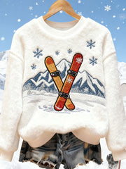 Women's Ski Art Print Casual Top