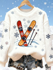 Women's Ski Art Print Casual Top