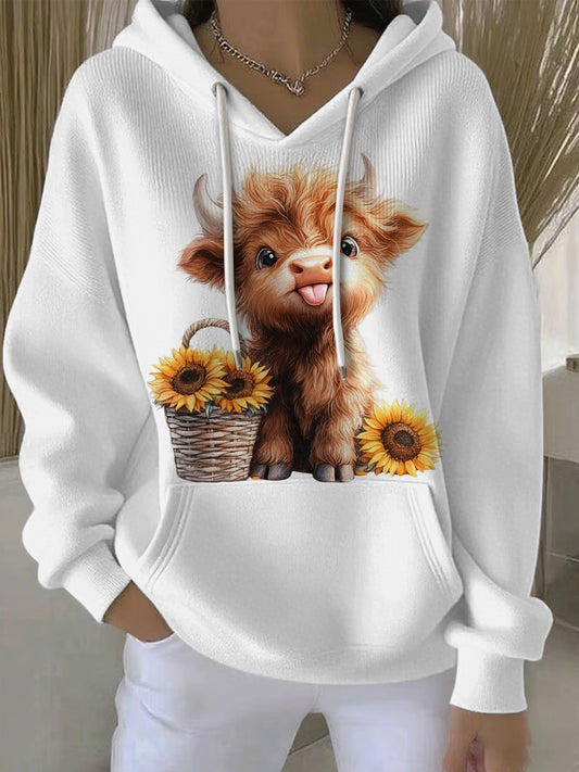 Women's Animal Highland Cow Print Casual Hoodie