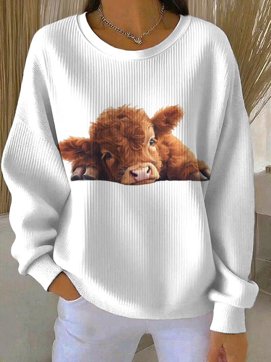 Women's Animal Highland Cow Print Casual Sweatshirt