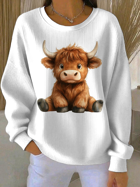 Women's Animal Highland Cow Print Casual Sweatshirt
