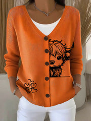 Women's Highland Cow Print Casual Cardigan