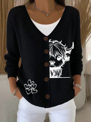 Women's Highland Cow Print Casual Cardigan