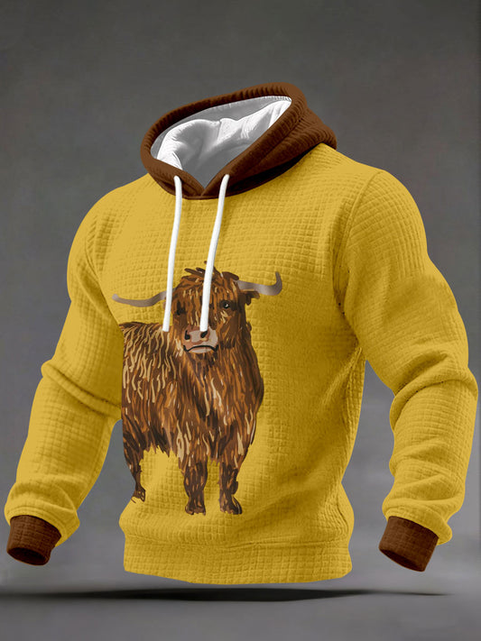 Men's Highland Cow Art Print Casual Hoodie