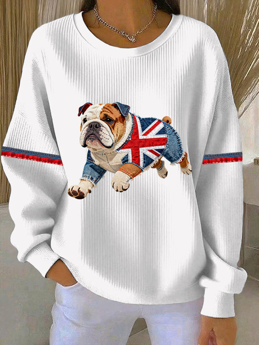 Women's British Style Bulldog Print Casual Sweatshirt
