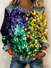 Women's Mardi Gras Denim Patchwork Top
