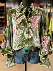 Women's Retro Plants Flowers Art Print Long Sleeve Top