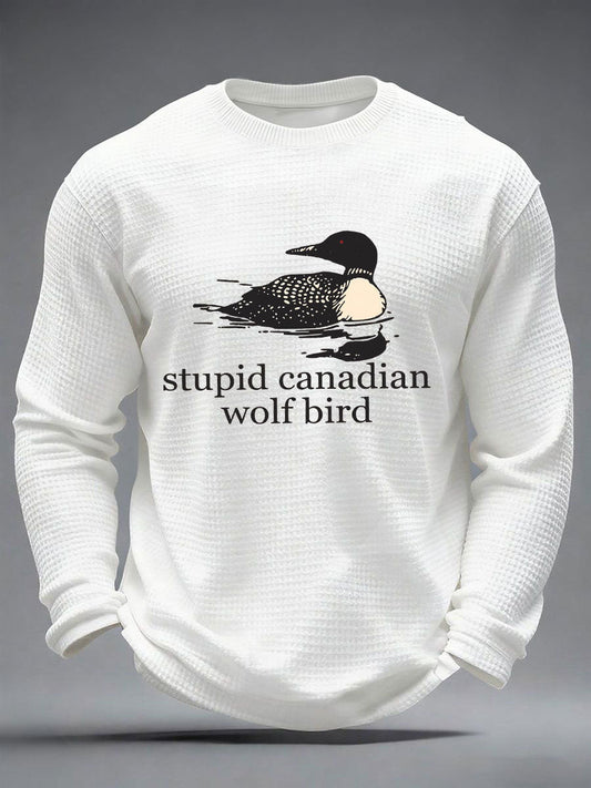 Men's Stupid Canadian Wolf Bird Waffle Print Casual T-Shirt