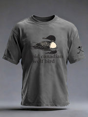 Men's Stupid Canadian Wolf Bird Print Casual T-shirt