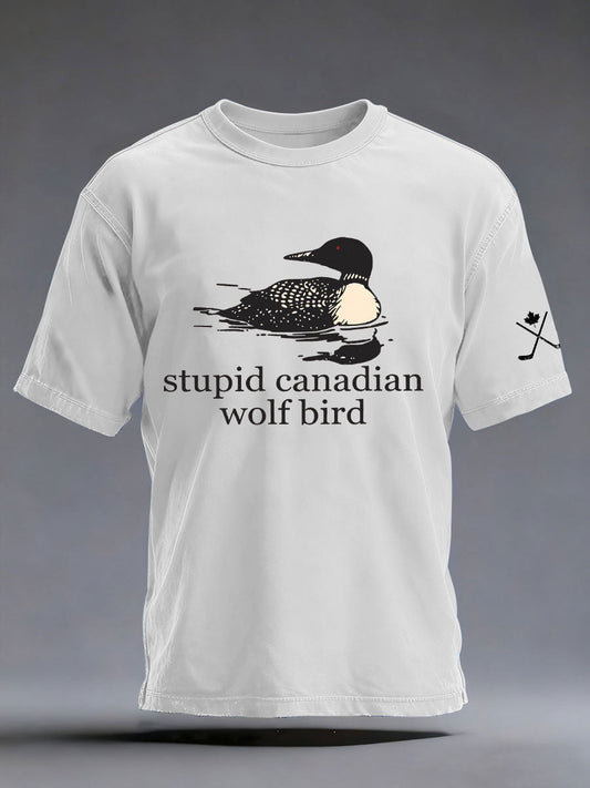 Men's Stupid Canadian Wolf Bird Print Casual T-shirt