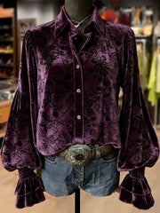 Women's Retro Plants Flowers Art Print Long Sleeve Top