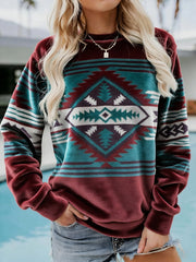 Women's Vintage Western Ethnic Aztec Pattern Casual Cozy Flannel Sweatshirt