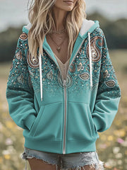 Women's Vintage Western Zip-Up Hoodie
