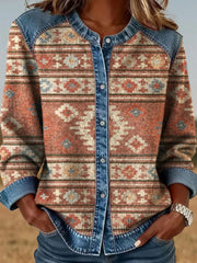 Women's Vintage Western Ethnic Aztec Pattern Casual Top