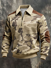 Men's Retro Color Block Print Zip-Up Sweatshirt