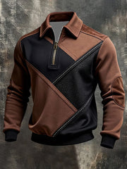 Men's Retro Color Block Print Zip-Up Sweatshirt