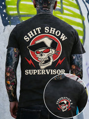 Men's Shit Show Supervisor Skull Embroidery Pattern T-Shirt