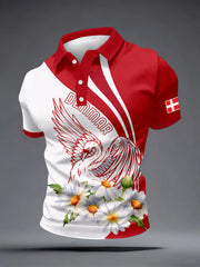 Men's Denmark Inspired Swan With Marguerite Daisy Print Polo Shirt
