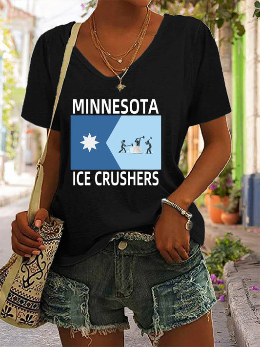 Women's Minnesota ICE Crushers Printed V-neck T-shirt