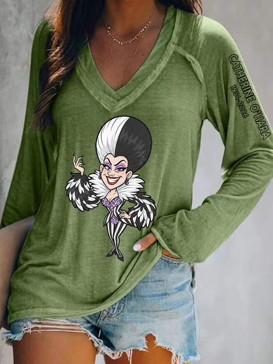 Women's RIP Queen Of Comedy Faux Cotton V-Neck T-Shirt