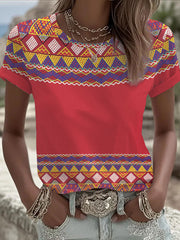 Women's Greenland Traditional Pattern Print Casual T-Shirt