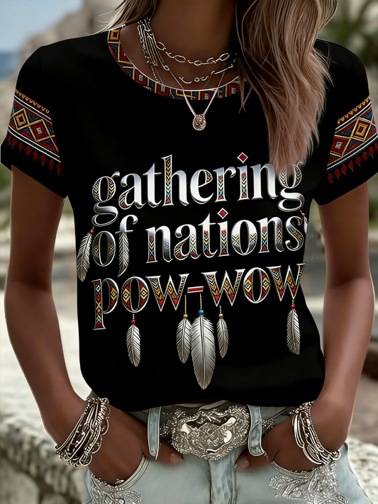 Women's Gathering of Nations Pow Wow Indian Native Art Print short-sleeved T-shirt