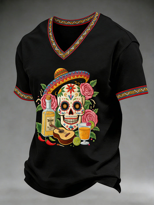 Men's Cinco De Mayo Print Short-Sleeve V-neck T-shirt