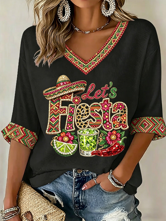 Women's Cinco De Mayo Print Waffle T-shirt