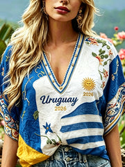 Women's URUGUAY 2026 Football linen short-sleeved T-shirt