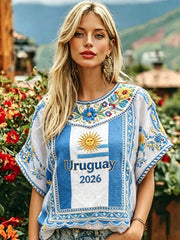 Women's URUGUAY 2026 Football linen short-sleeved T-shirt