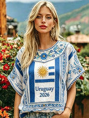 Women's URUGUAY 2026 Football linen short-sleeved T-shirt
